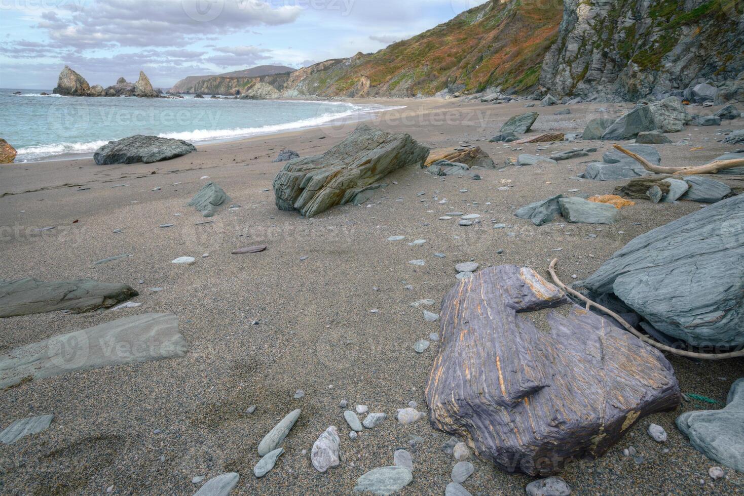 Peculiar rock formations with pyrite veins photo