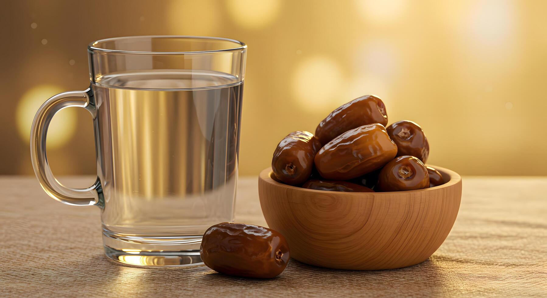 Dates and Water for Iftar, Realistic Ramadan Food Photography for Fasting and Islamic Tradition photo