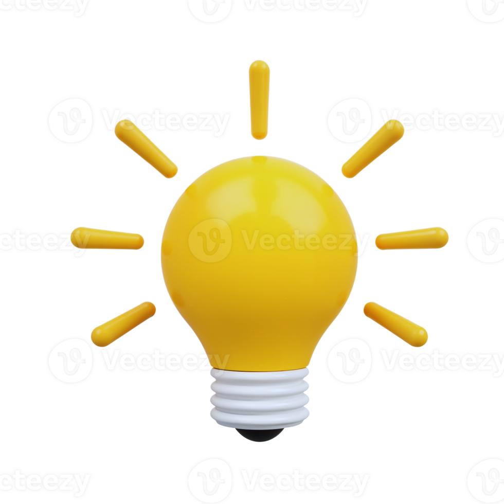 Bright yellow light bulb with rays creating energy png