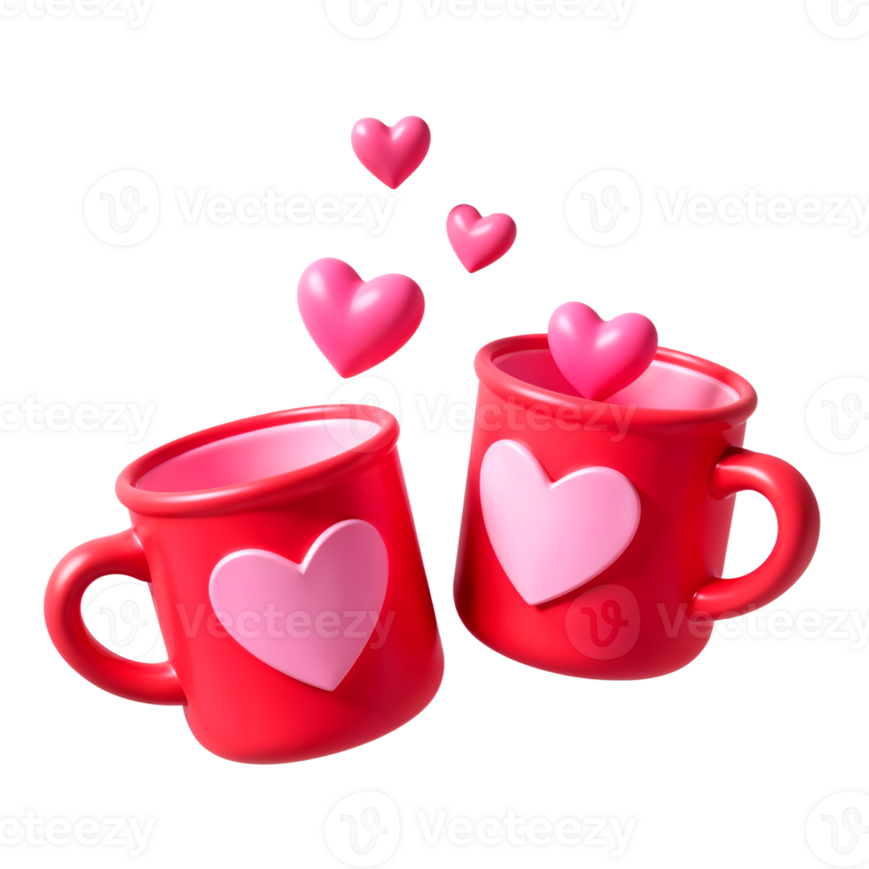Colorful Heart Mugs with Playful Floating Hearts png