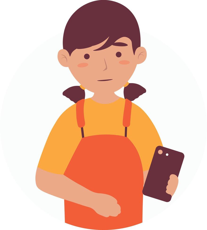 Children Smartphone Addiction on White Background. vector