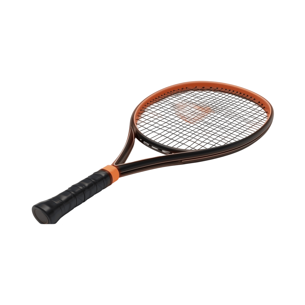 Black and Orange Tennis Racket with Textured Grip png