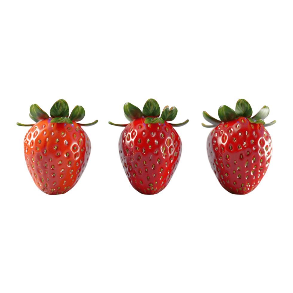 Fresh Ripe Strawberries with Green Leaves in a Row png