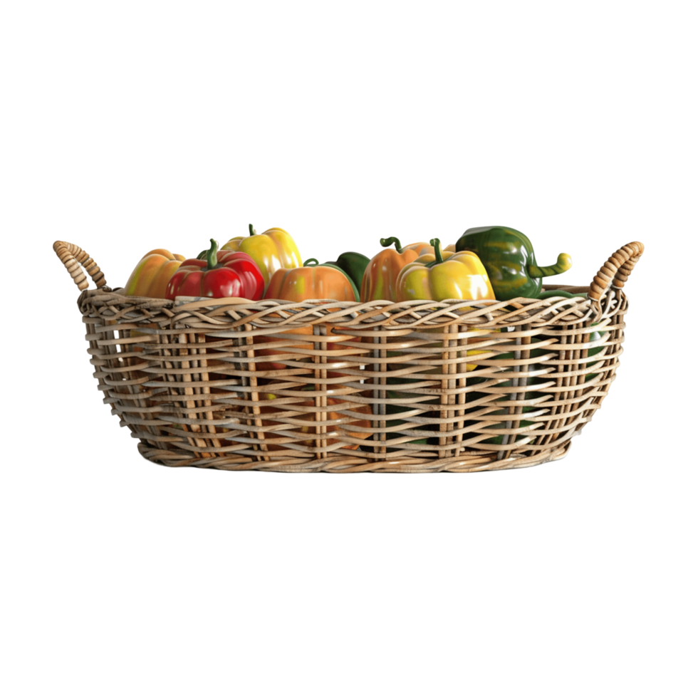 Fresh Red Yellow Green Peppers in Handmade Basket png