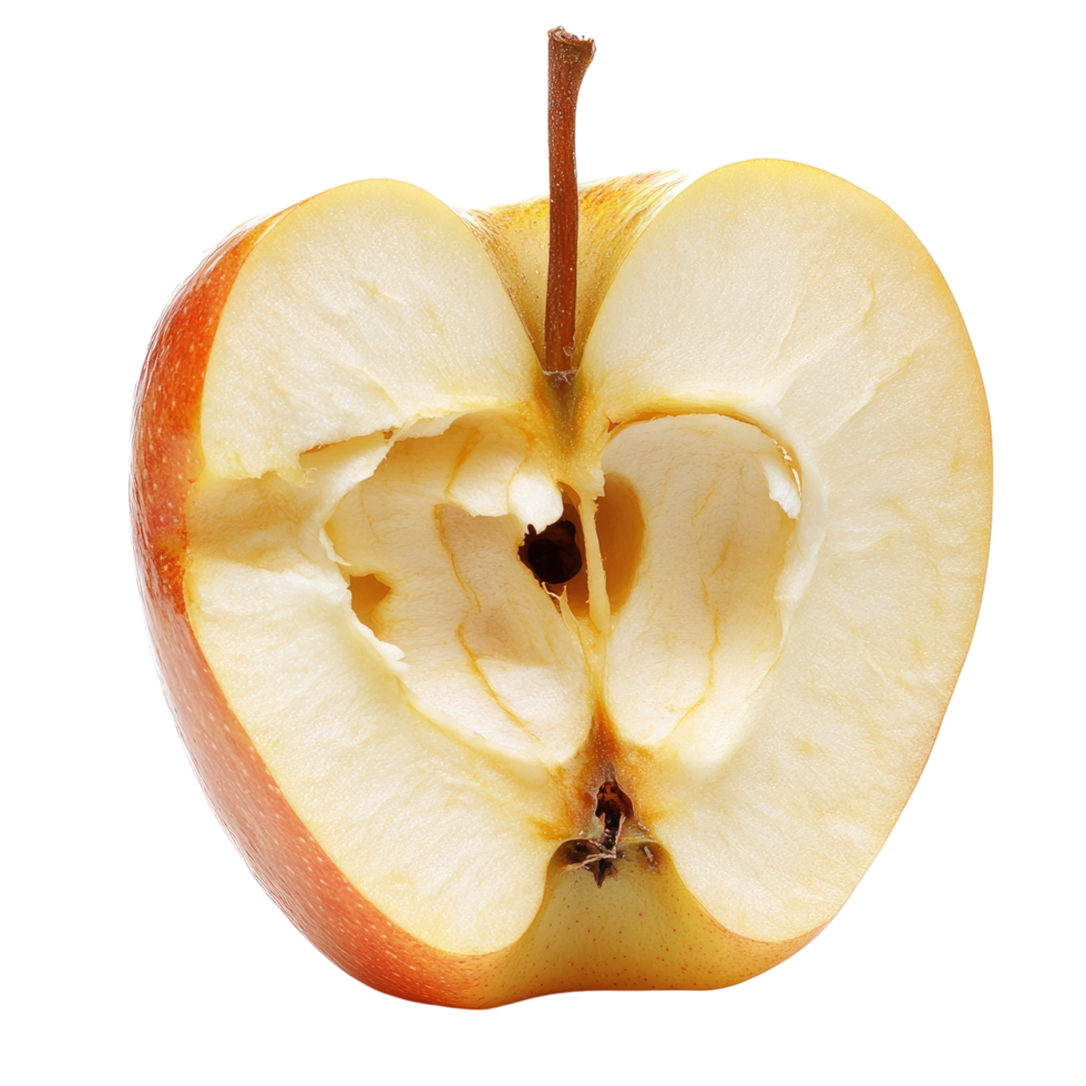 an apple cut in half with a bite taken out png