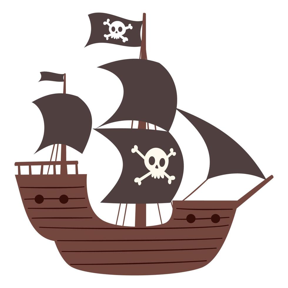 Children's illustration in simple style. Cute pirate ship on white background vector