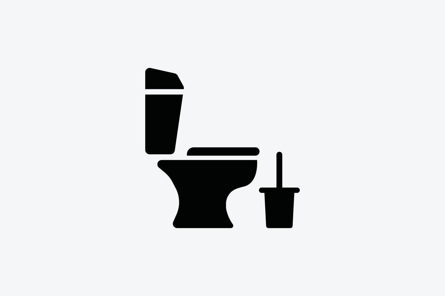 A black and white illustration of a toilet and a brush vector