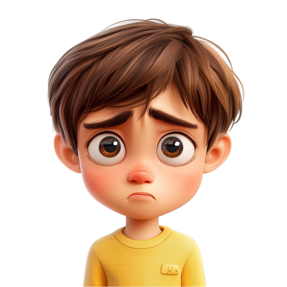 Cute Cartoon Boy Looking Sad png