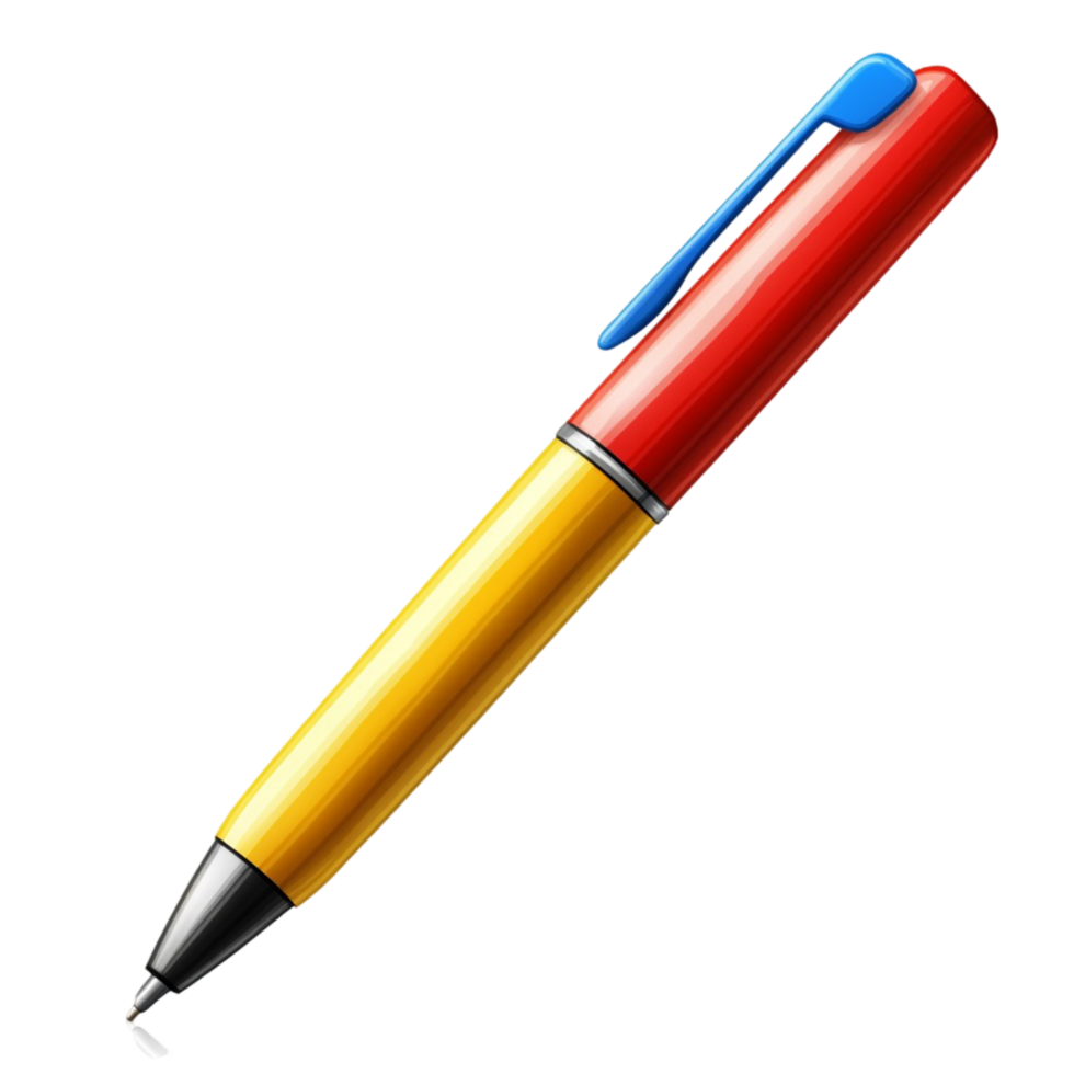 Multicolor Ballpoint Pen with Yellow, Red, and Blue Design png