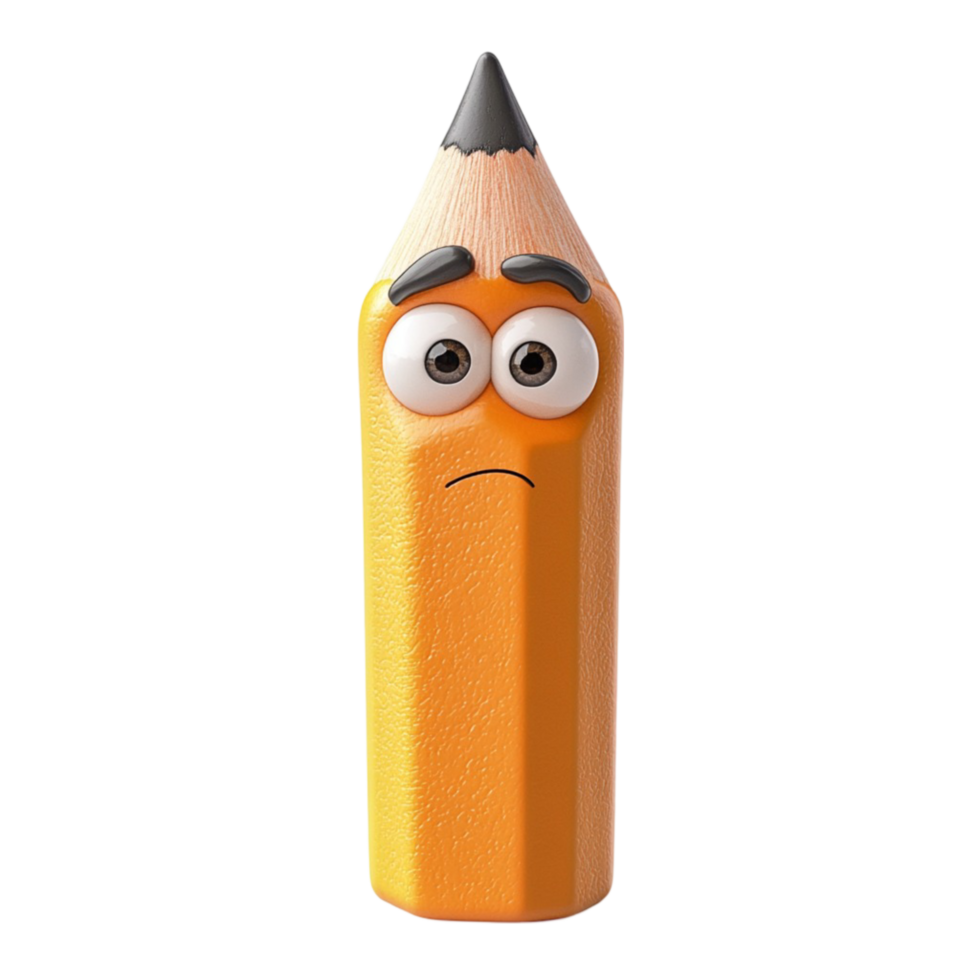 Cartoon Yellow Pencil with Expressive Face png