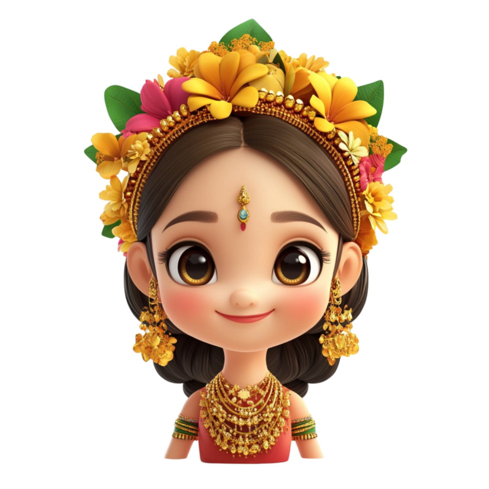 Cute Little Girl with a Floral Crown and Traditional Outfit png