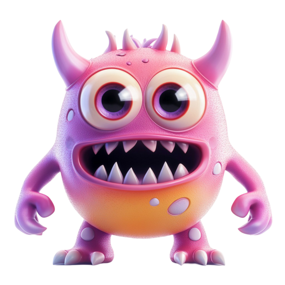 Pink Monster with Big Eyes and Open Mouth png