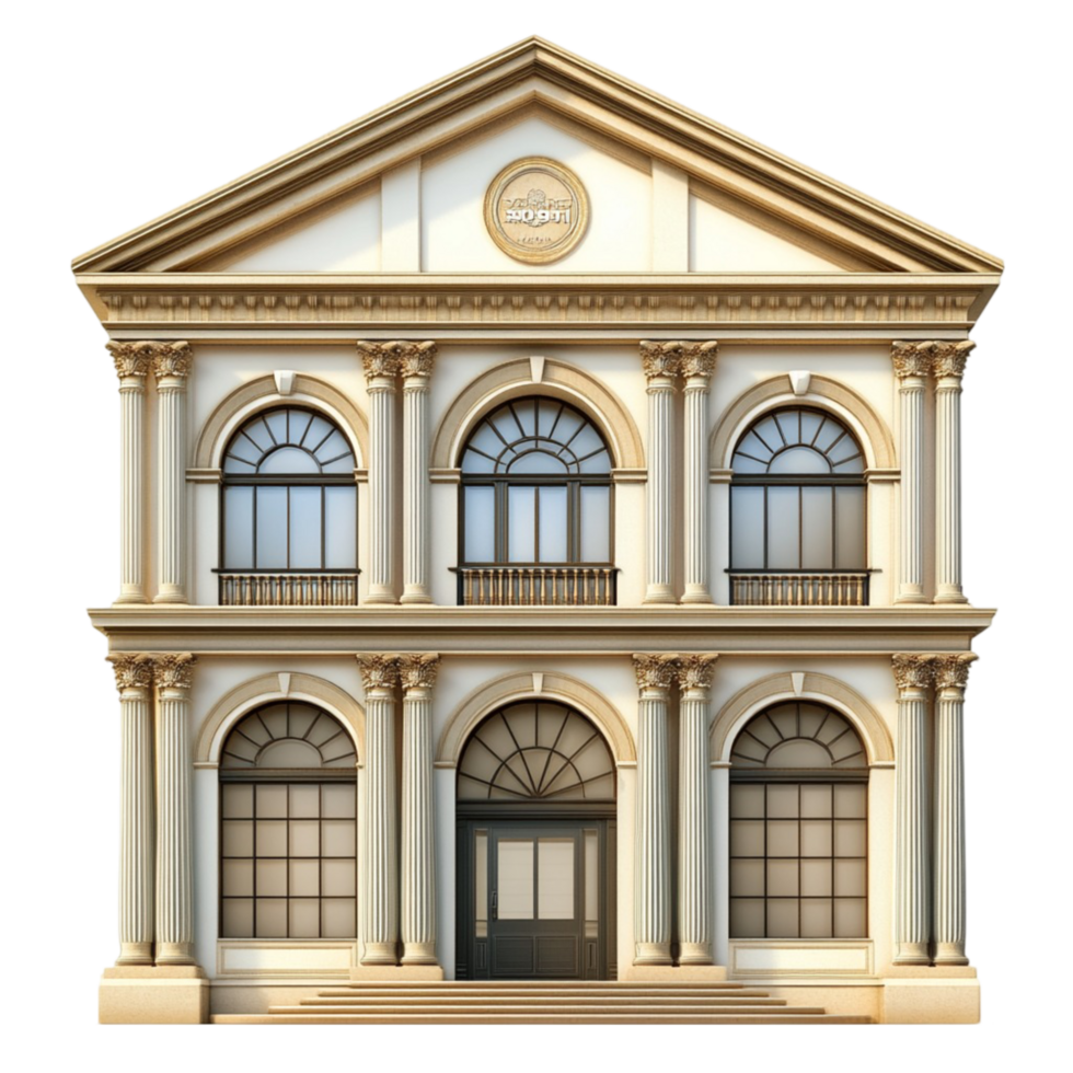 Classic European Bank Building with Pillars and Arch png