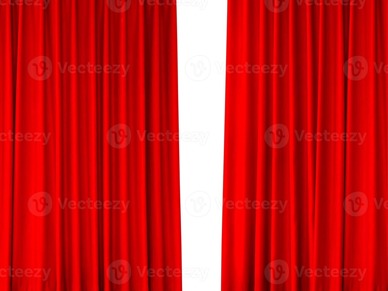 Photo of red stage curtain opened, isolated on white background.