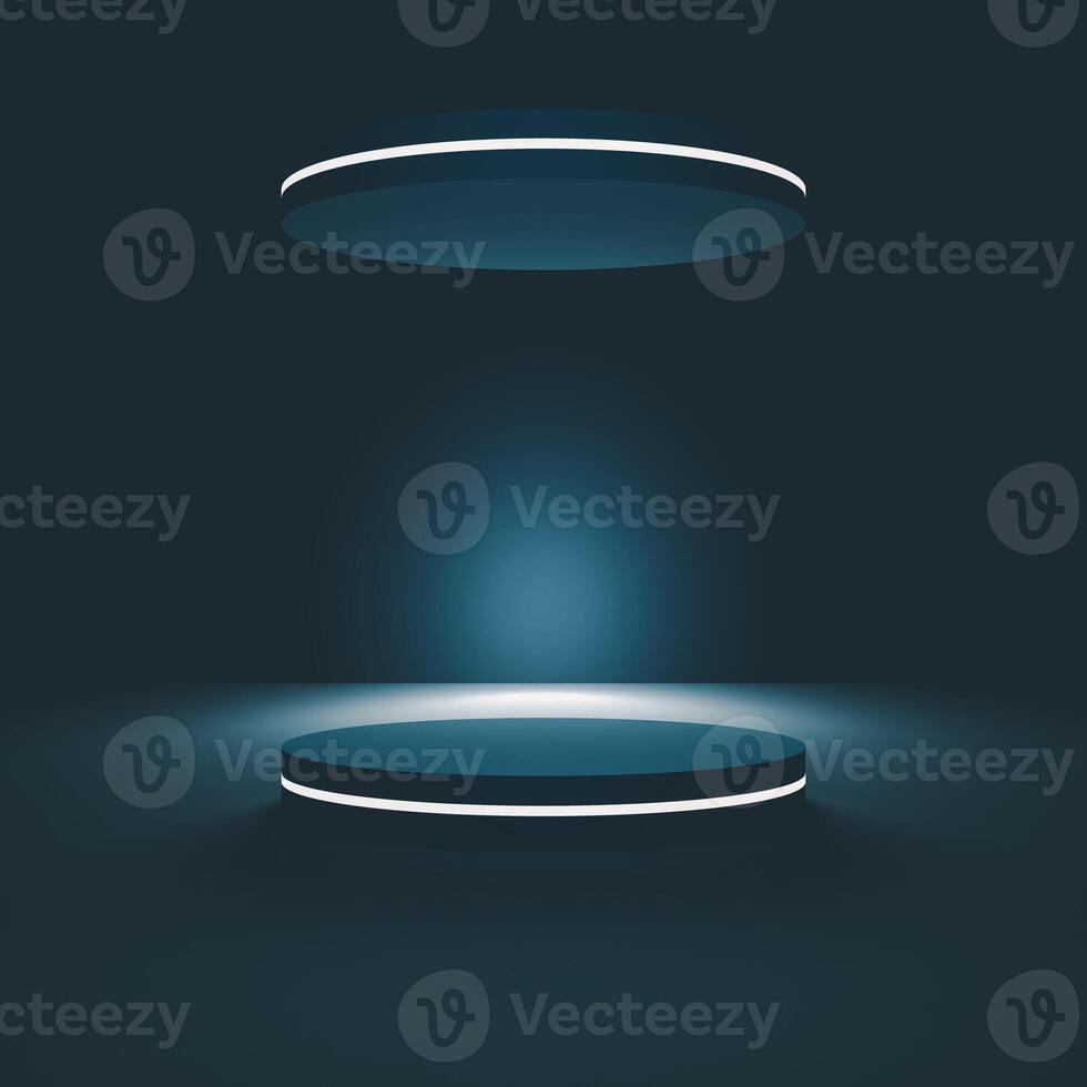 An ethereal 3D scene featuring suspended circular podiums under a soft, mysterious lighting. photo