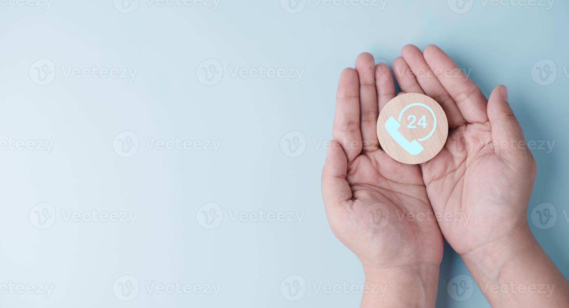 Nonstop Customer Service 24 hour concept. Business people working on laptop virtual 24-7 with the clock worldwide nonstop and full-time available contact of service concept photo