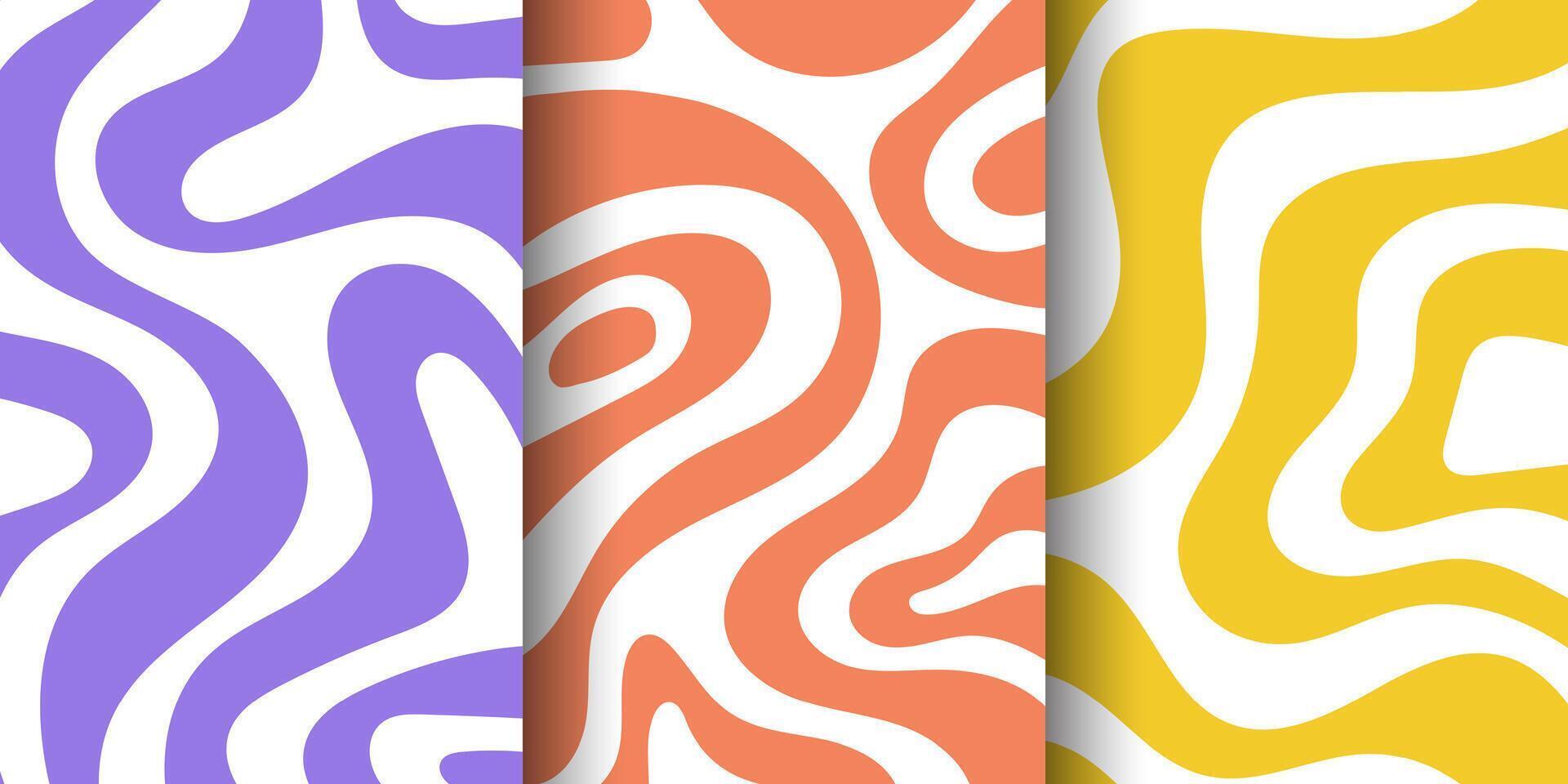 Set of vertical abstract backgrounds with colorful wave patterns. Trendy in retro style 60s, 70s vector