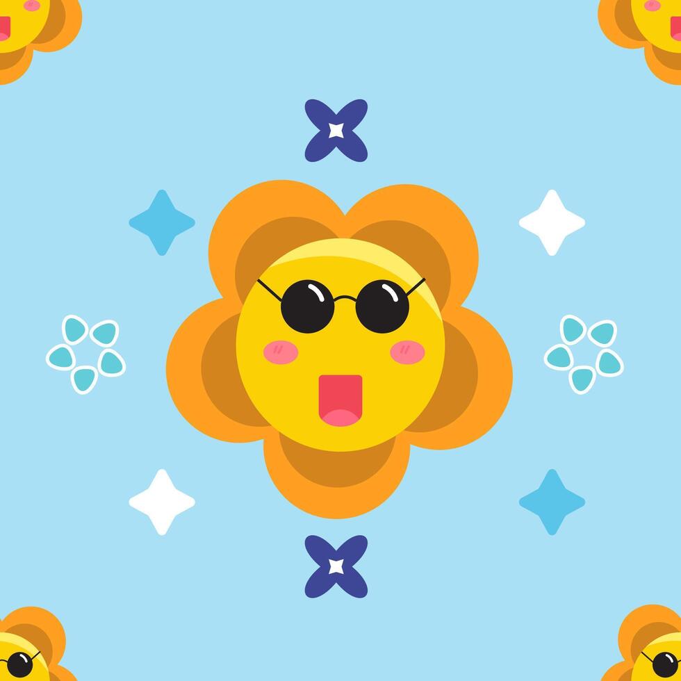 Cute smiling sun cartoon character wearing sunglasses, Seamless pattern. Summer seamless pattern Background. vector