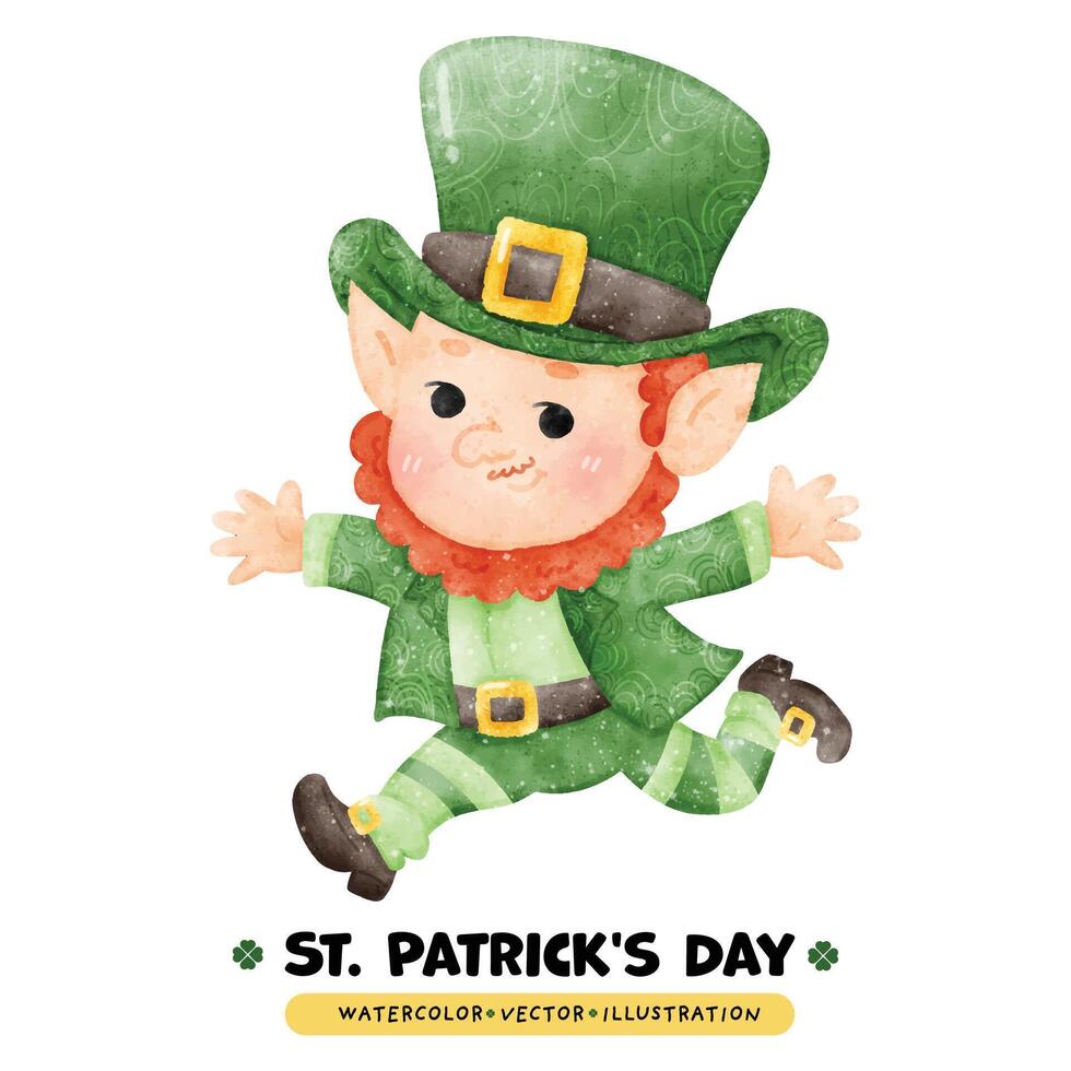 Happy St. Patrick's Day Leprechaun Watercolor Art vector