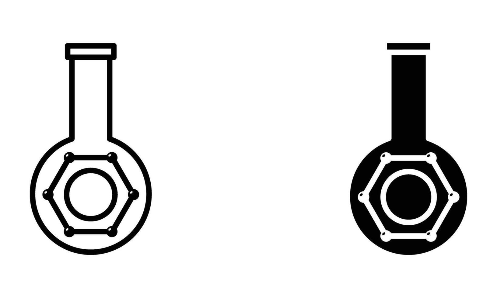 laboratory flask with molecular structure of benzene icon vector