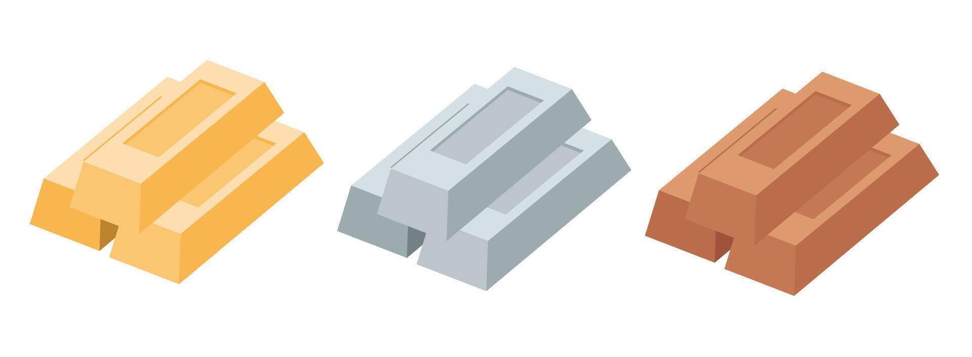 Precious Metal Ingots Gold, Silver, and Copper illustration vector