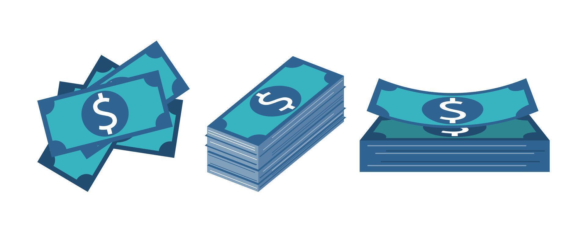 Dollar Bills and Money Bag Icon Set vector