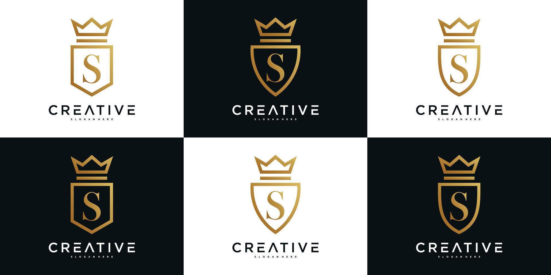 Creative crown shield logo design with letter S vector