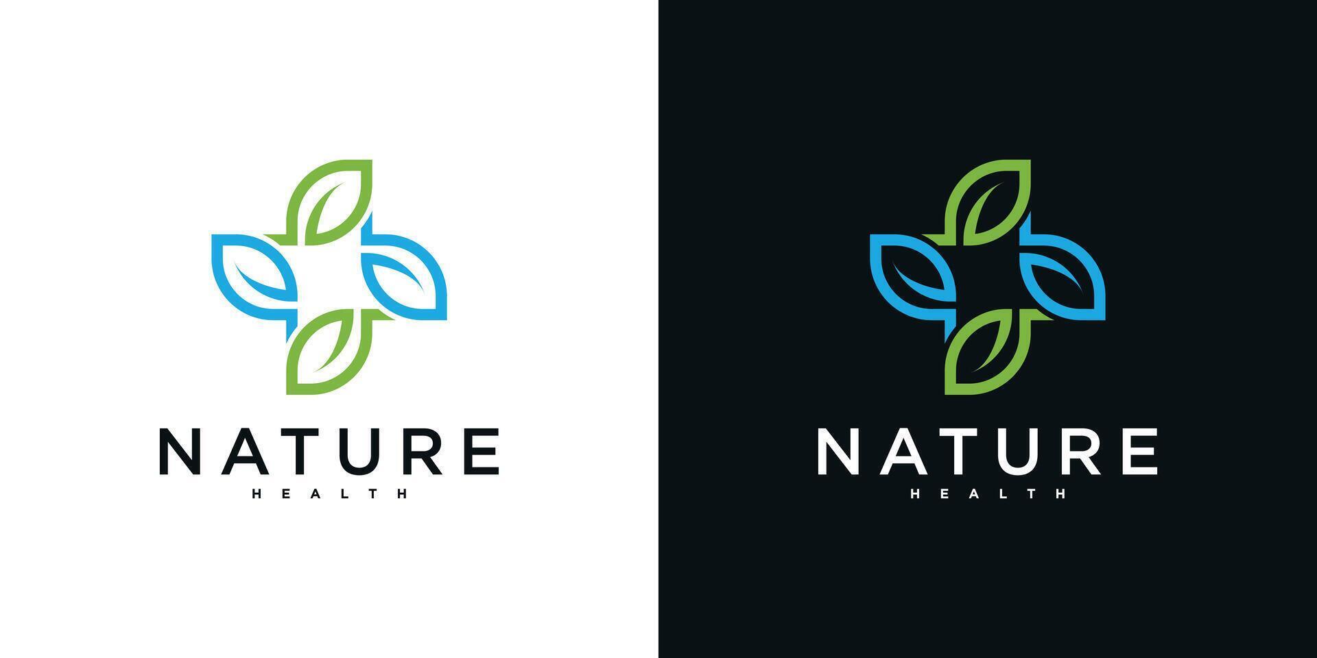 Pharmacy cross logo design with organic leaves, for medical vector