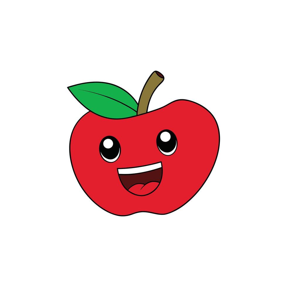 Sweet Kawaii Red Apple Face Art for Stationery vector