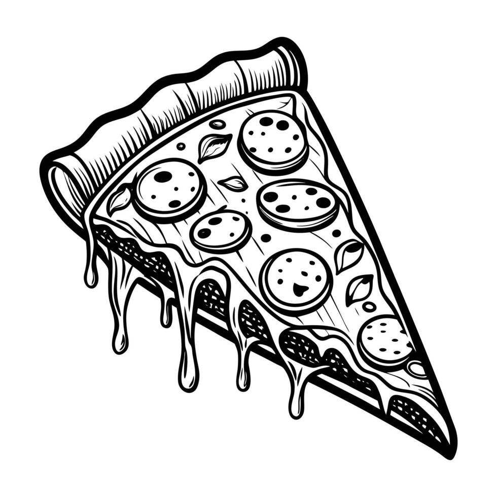 Delicious Pizza Dish clipart Design Pizza slice illustration in black and white vector