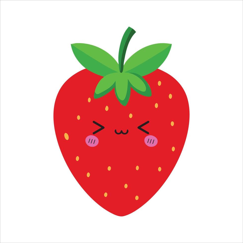 Cute Strawberry Fruit Illustration with Smiling Kawaii Strawberry Face vector