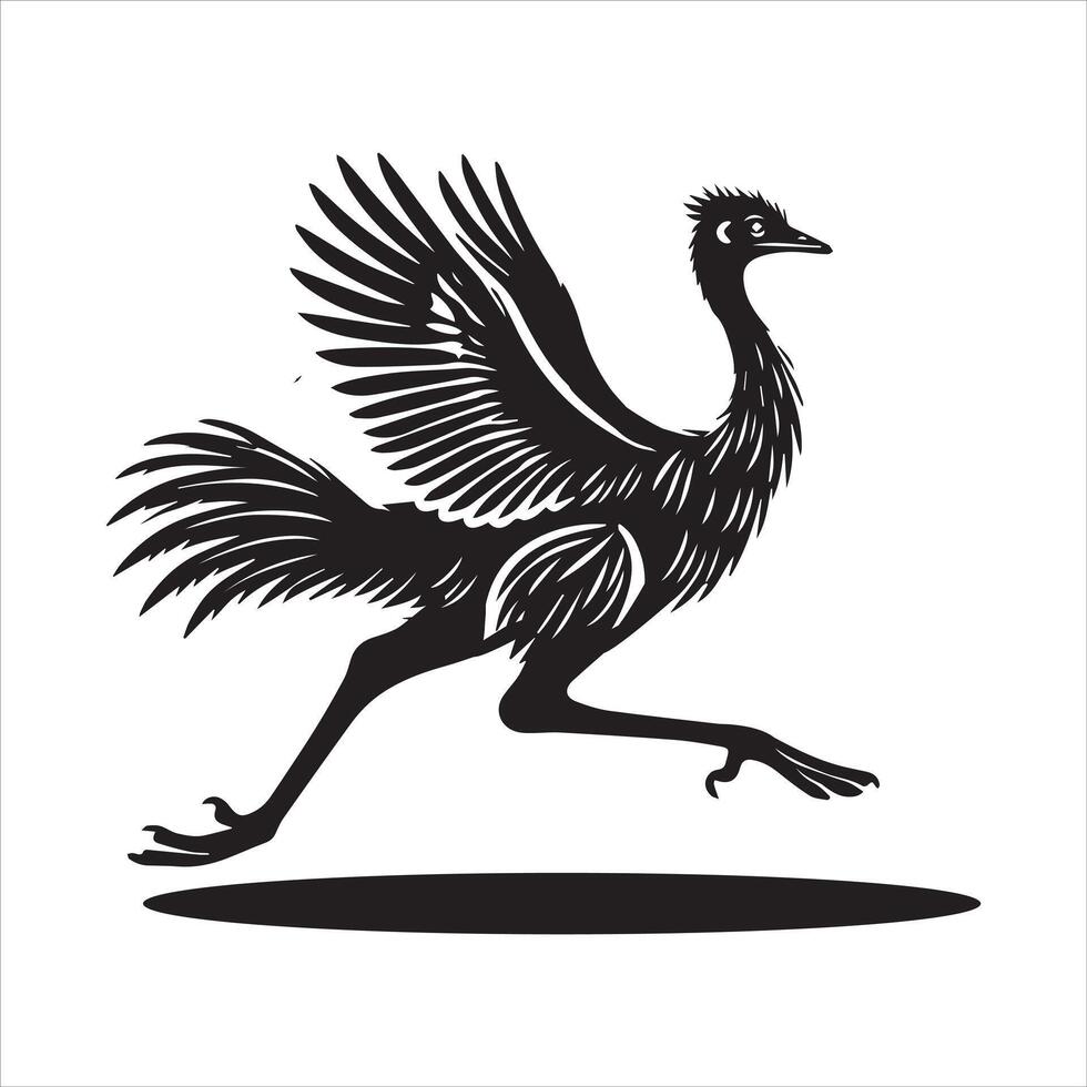 Flightless Greater Rhea Bird Artwork in Silhouette vector
