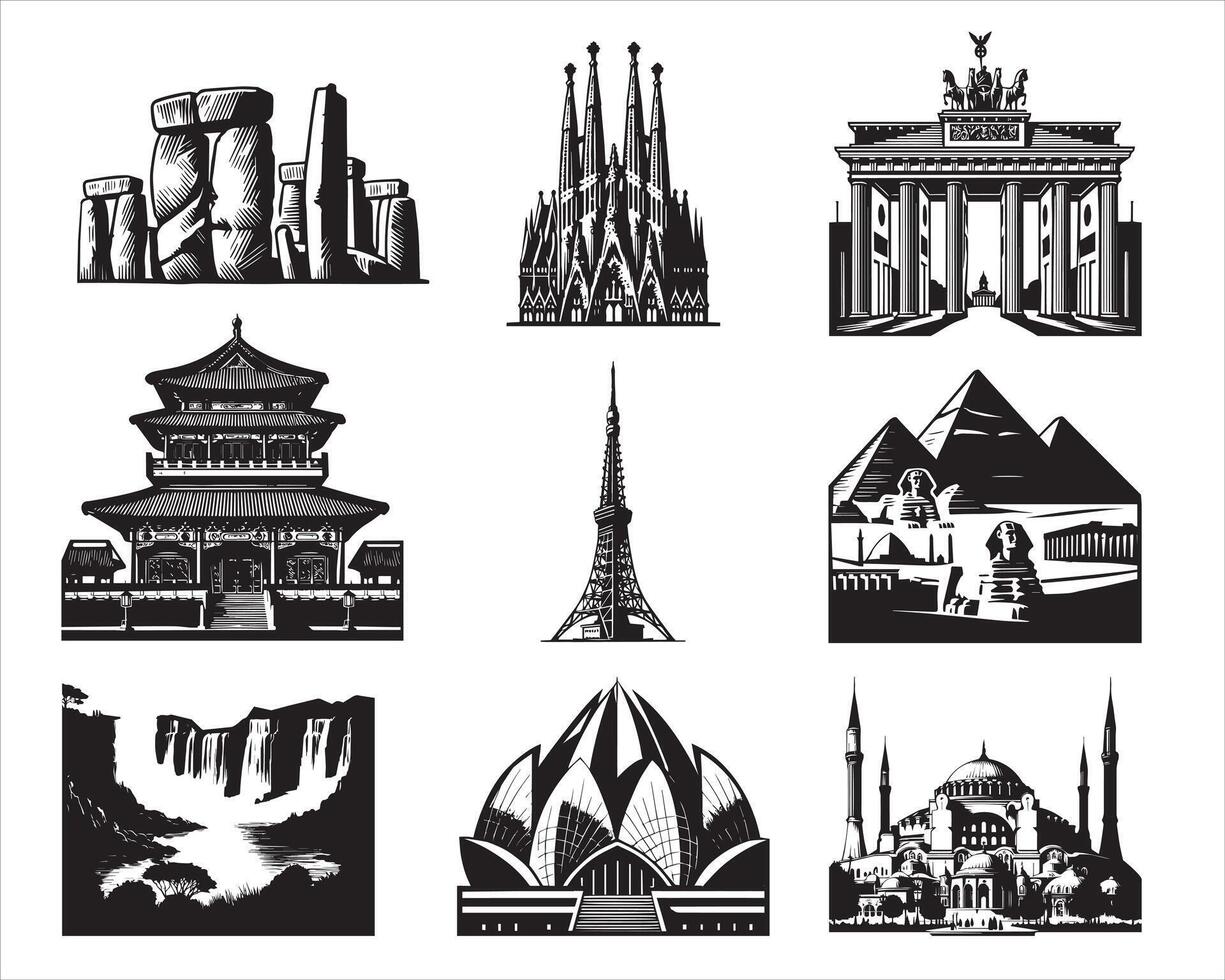 Collection of Global Architectural Wonders Design vector