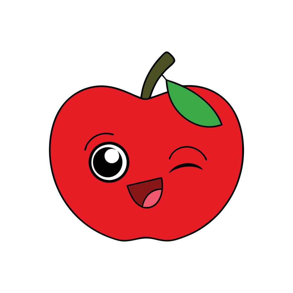 Whimsical Kawaii Red Apple Face Design for Posters vector