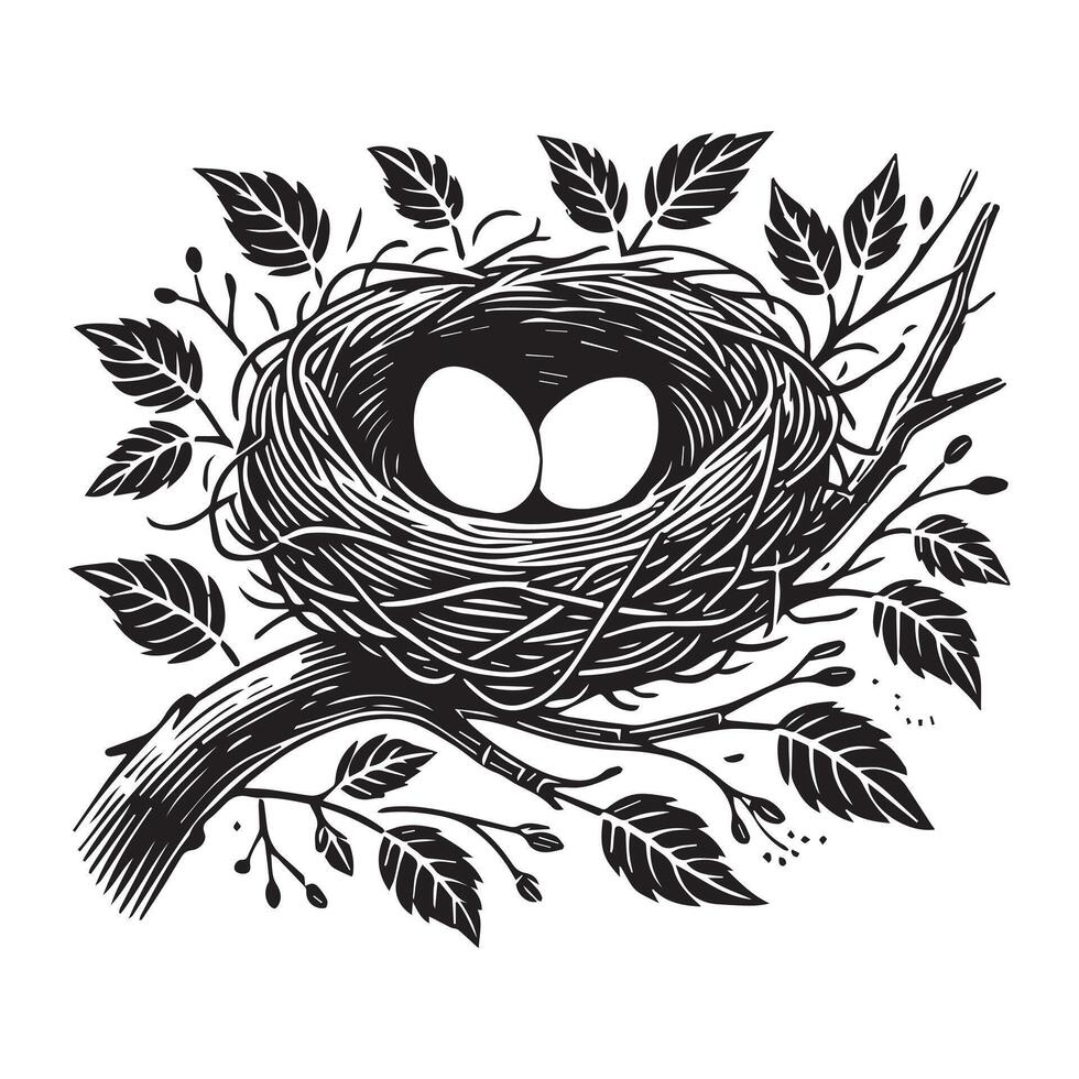 Bird Nest with Eggs Illustration for Children vector