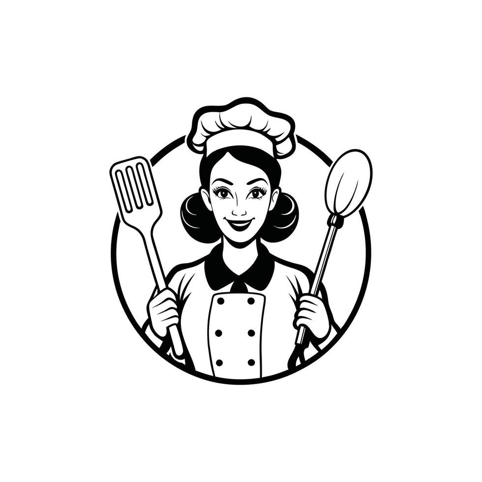 Chic Female Chef Restaurant Logo Illustration vector