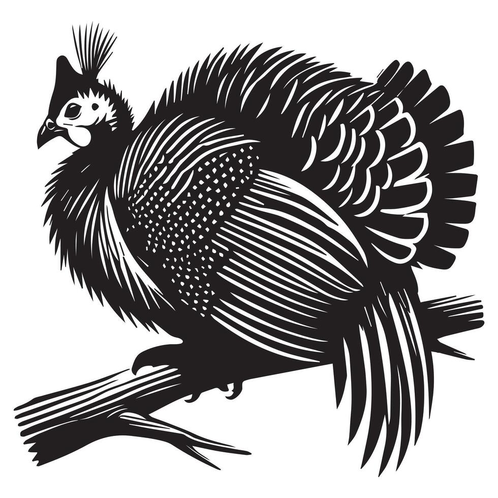 Cute Helmeted Guineafowl Bird Silhouette Illustration vector