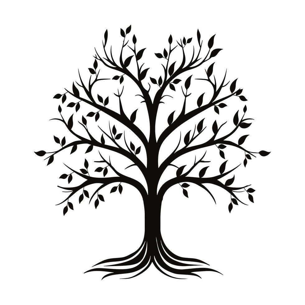 A best black and white tree with leaves on it vector