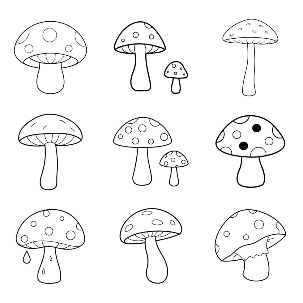 Mushroom Food Outline ClipArt Design Bundle vector