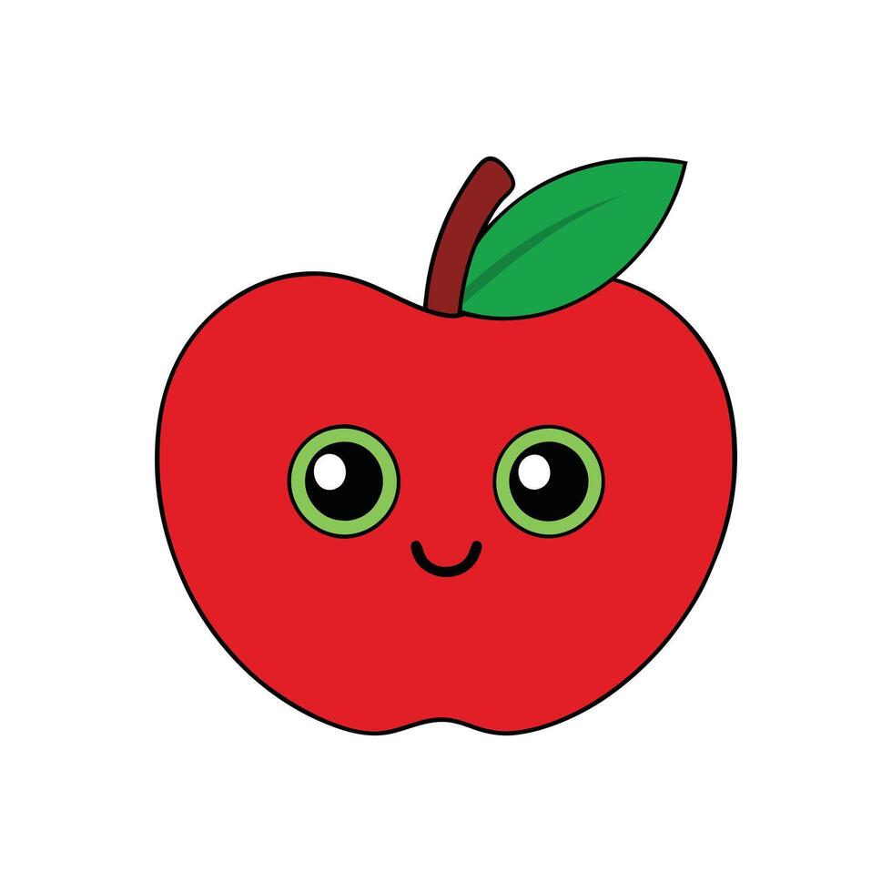 Sweet Kawaii Red Apple Face Art for Printables vector