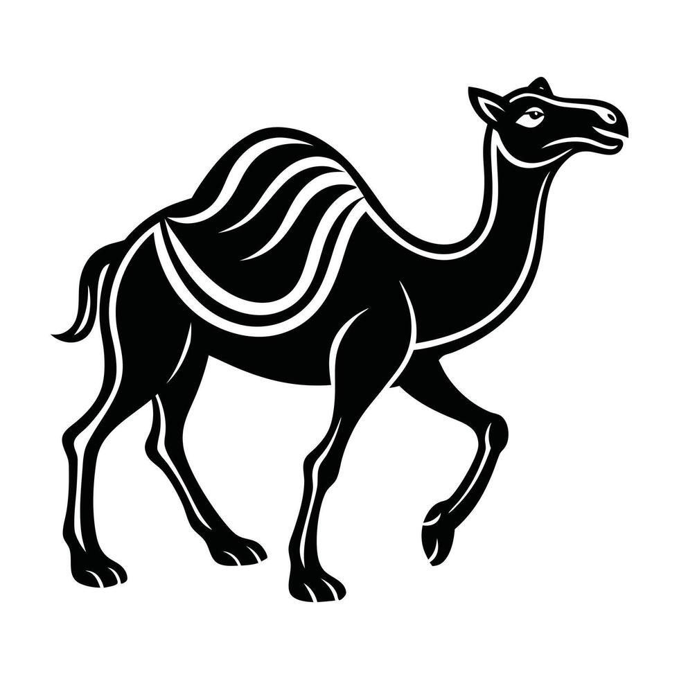 Striking Camel Silhouette Line Drawing vector