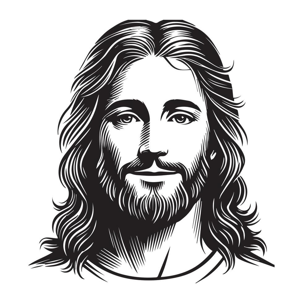 Jesus Christ Face ClipArt Illustration and Head Logo Concept vector