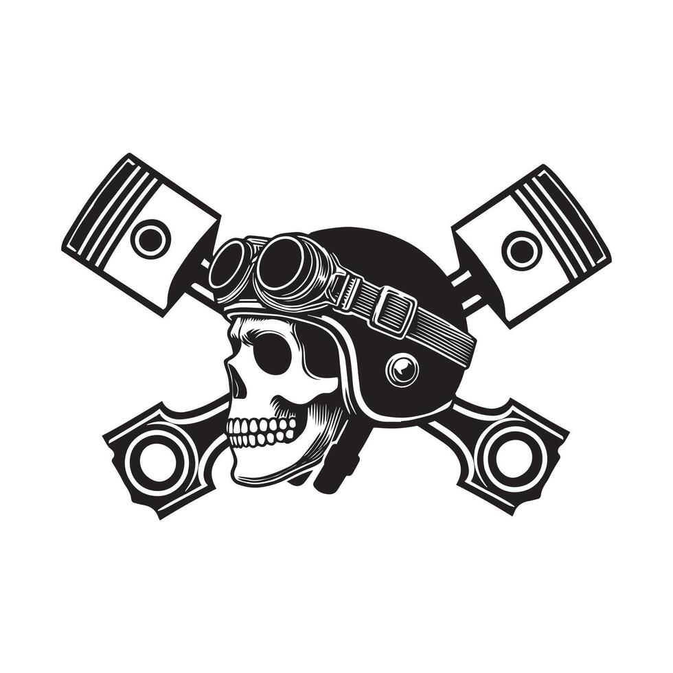 Skull with Helmet and Crossed Pistons The Ultimate Biker Emblem vector