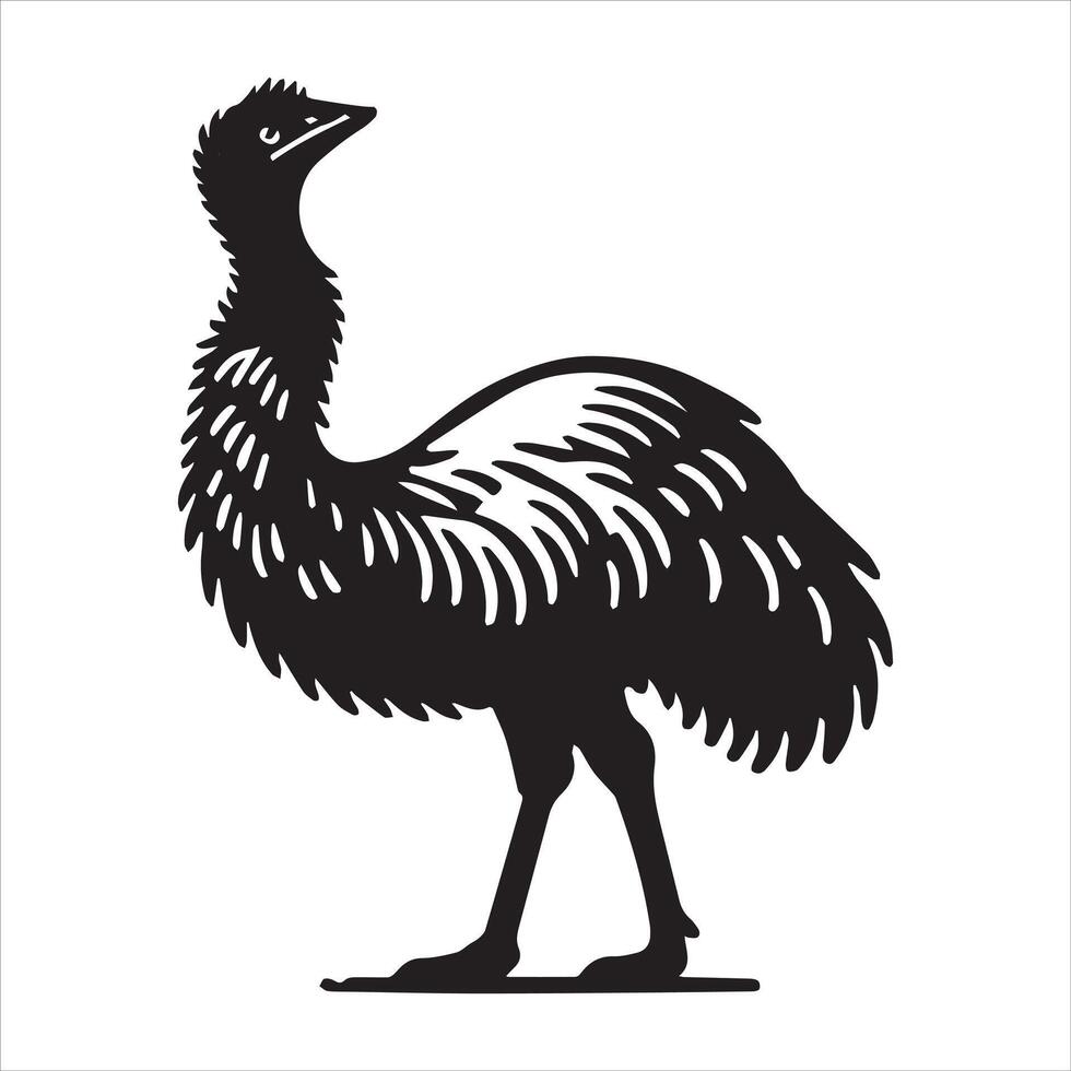 Emu Bird Silhouette Design in Kawaii Style vector