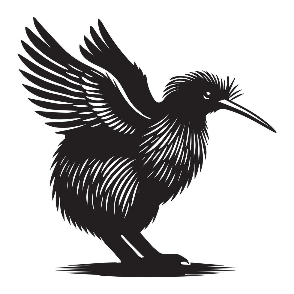 Flightless Kiwi Bird Silhouette with Cute Apteryx Vibe vector