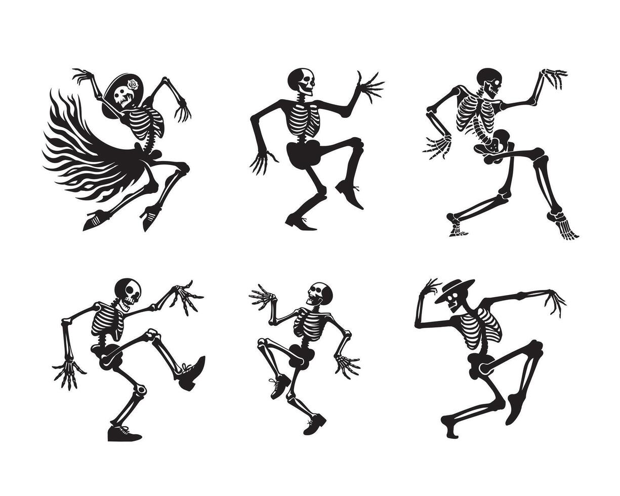 Black and White Illustrations of Funny Dancing Skeletons vector