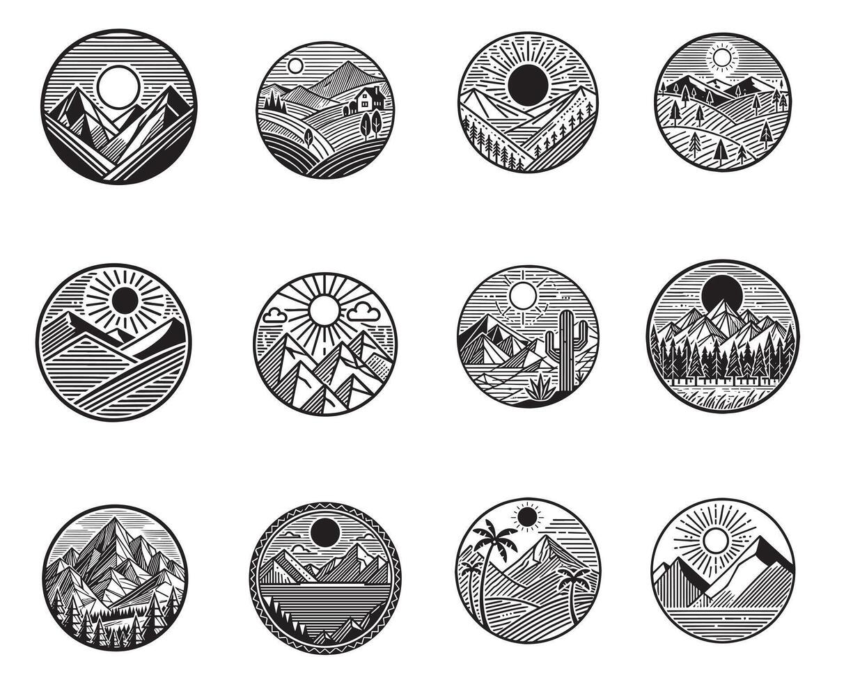 Collection of Geometric Mountain ClipArt Design and Geometric mountain scene illustration vector