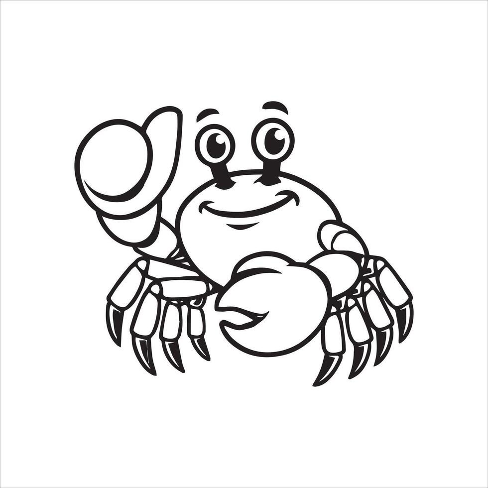 Cheerful Crab Face Outline Art for Kids vector