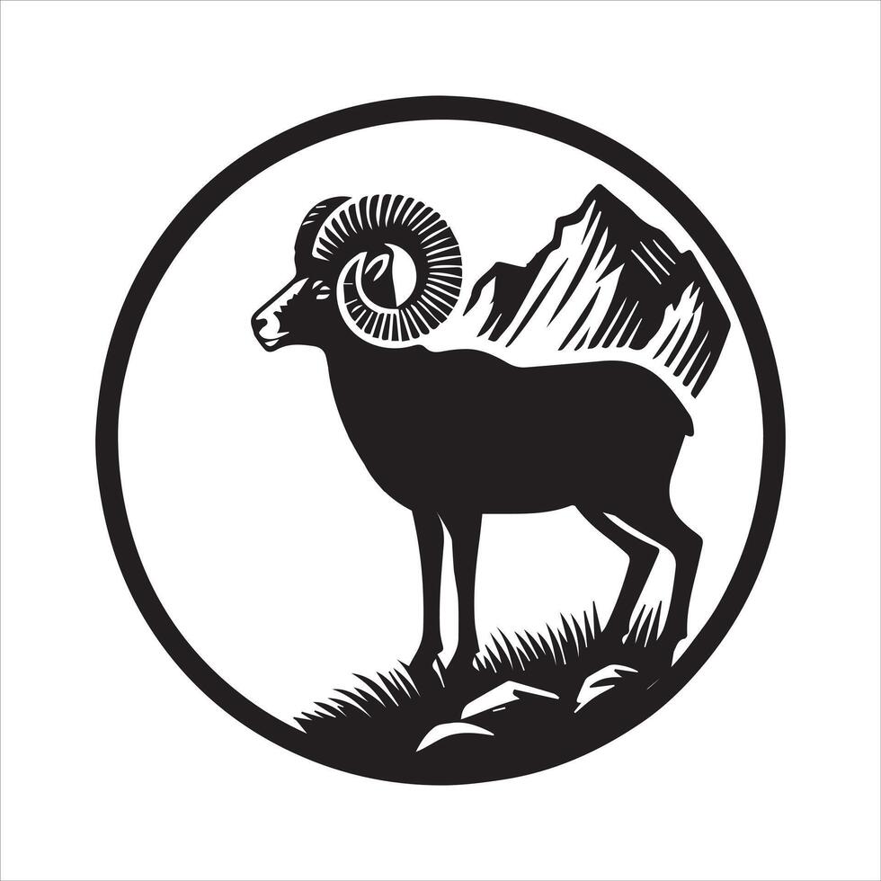 Bold Bighorn Sheep Silhouette in High Contrast with Negative Space vector