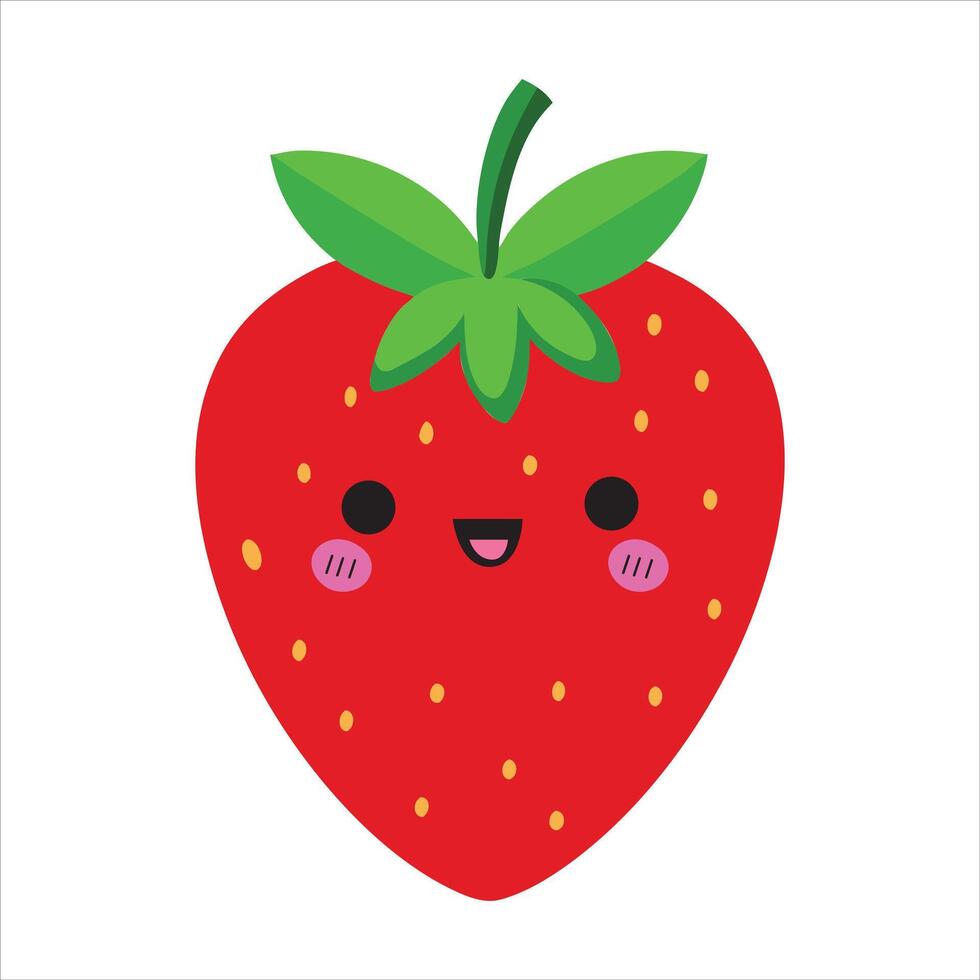 Playful Kawaii Strawberry Face Design in Bright Color vector